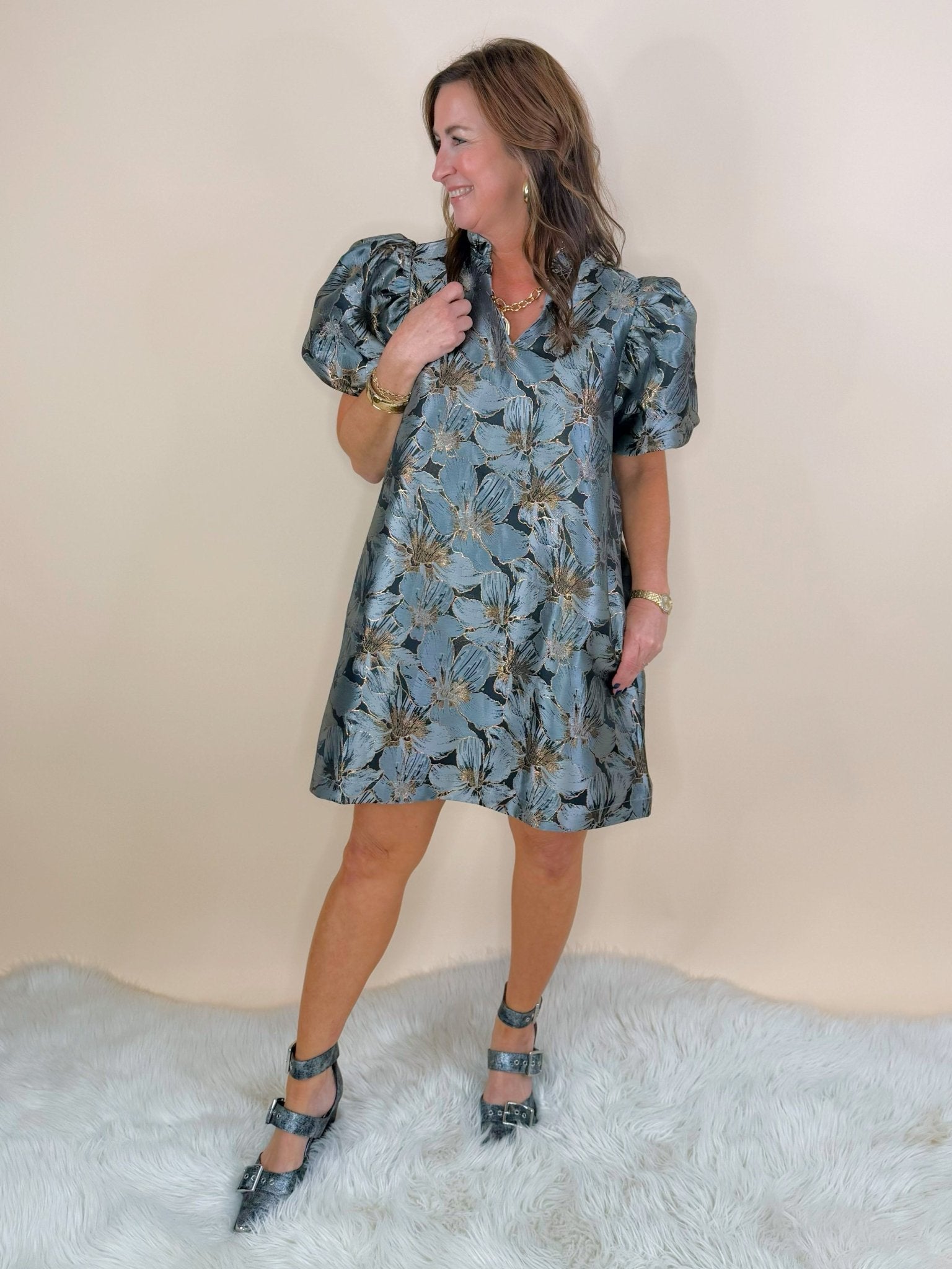 Black Vienna Floral Jacquard Event Dress - Jessi Jayne Boutique