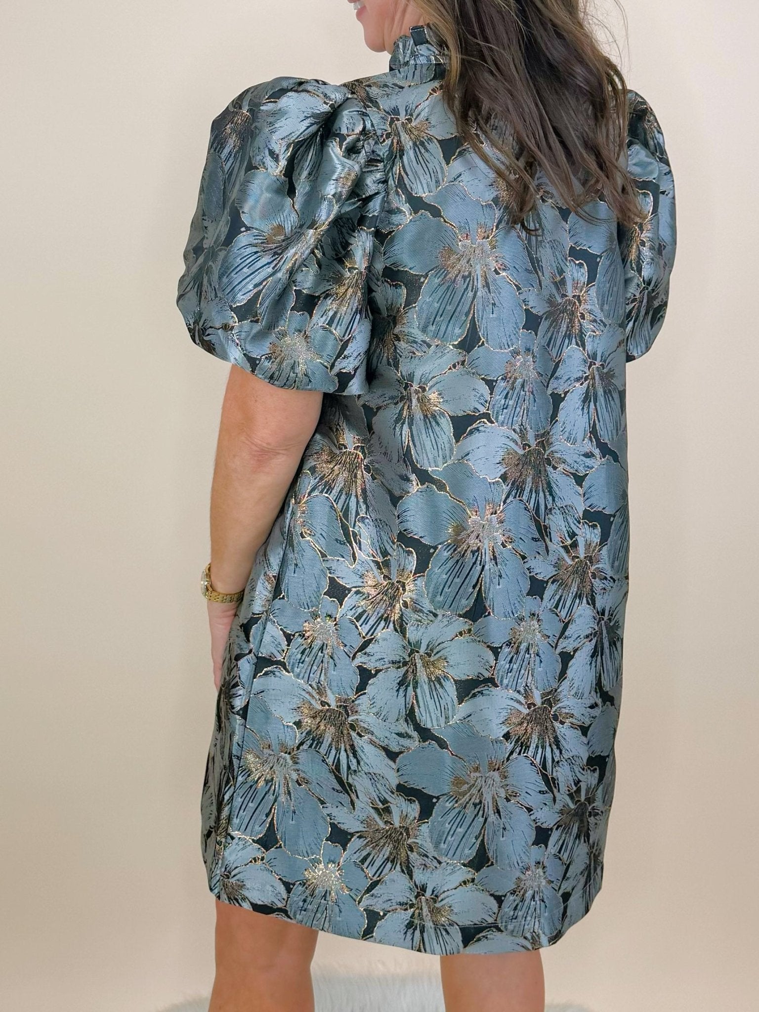 Black Vienna Floral Jacquard Event Dress - Jessi Jayne Boutique