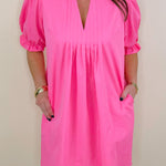 Pink Puff Sleeve Babydoll Dress - Jessi Jayne Boutique