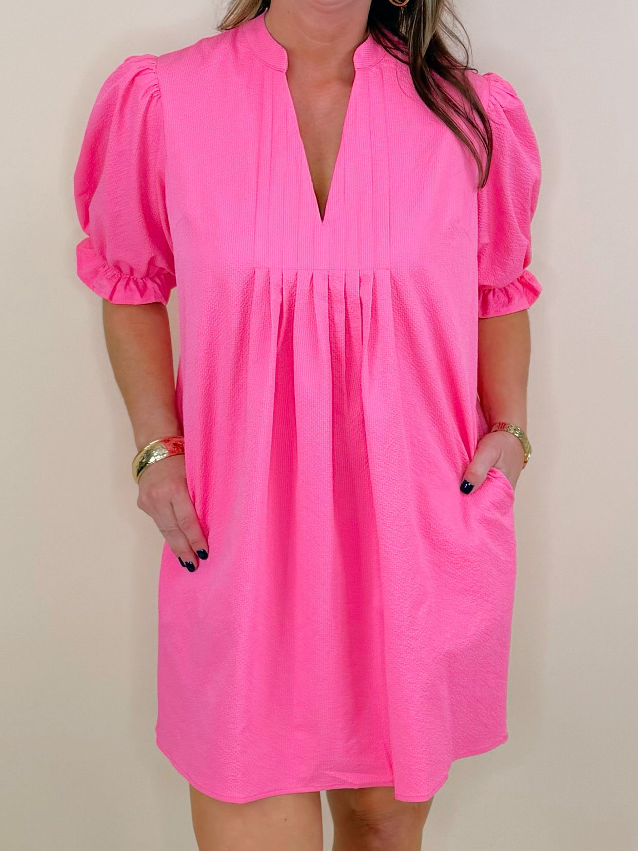 Pink Puff Sleeve Babydoll Dress - Jessi Jayne Boutique