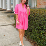 Pink Puff Sleeve Babydoll Dress - Jessi Jayne Boutique