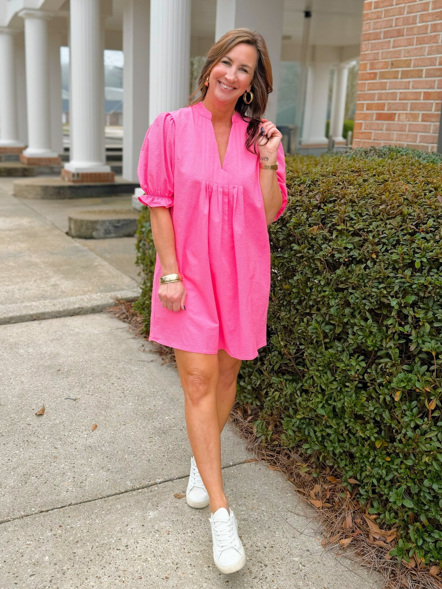 Pink Puff Sleeve Babydoll Dress - Jessi Jayne Boutique