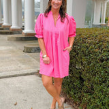 Pink Puff Sleeve Babydoll Dress - Jessi Jayne Boutique
