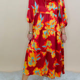 Rouge Bloom Tiered Midi Dress - Jessi Jayne Boutique