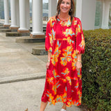 Rouge Bloom Tiered Midi Dress - Jessi Jayne Boutique