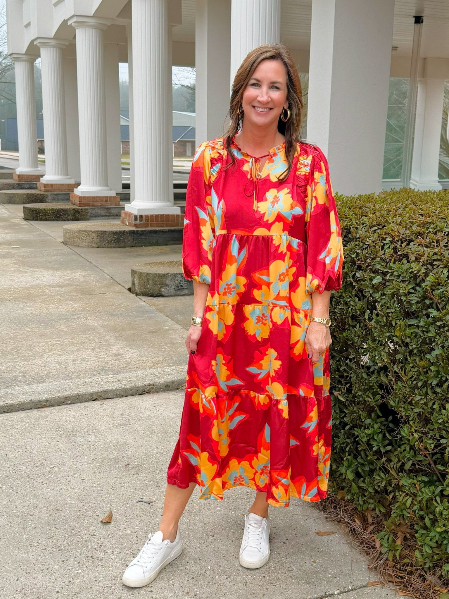 Rouge Bloom Tiered Midi Dress - Jessi Jayne Boutique