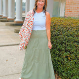 Risen Go With the Flow Tencel Maxi Skirt in Sage - Jessi Jayne Boutique