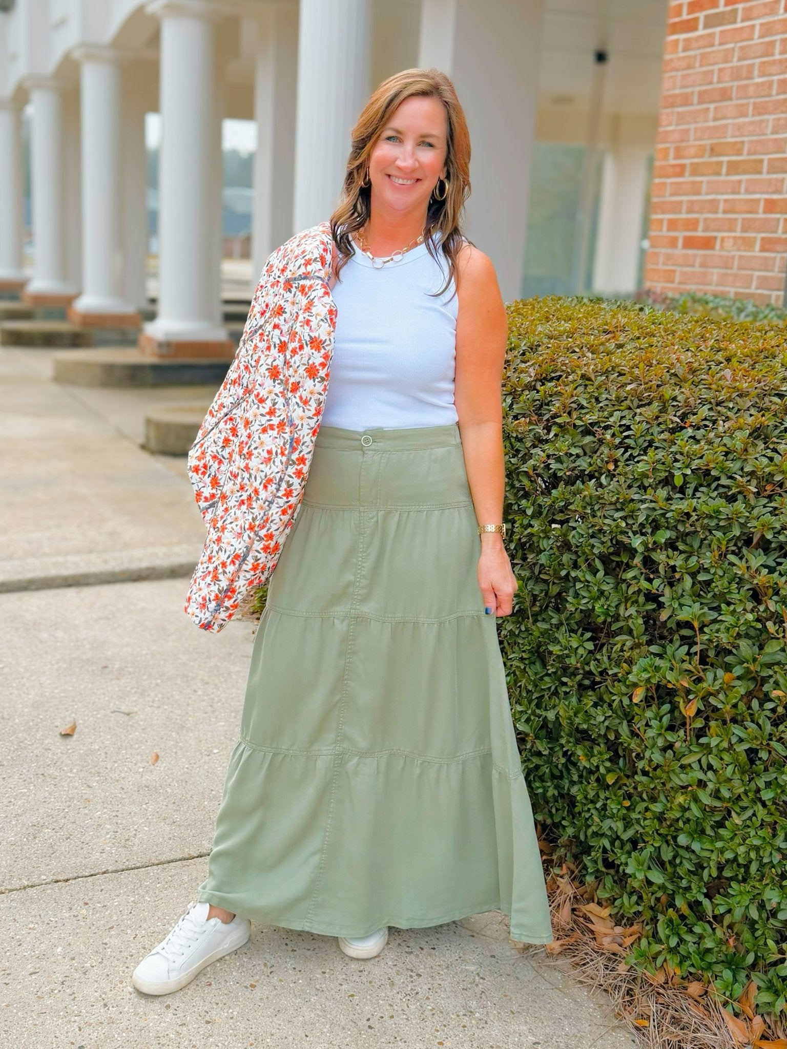 Risen Go With the Flow Tencel Maxi Skirt in Sage - Jessi Jayne Boutique