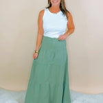 Risen Go With the Flow Tencel Maxi Skirt in Sage - Jessi Jayne Boutique