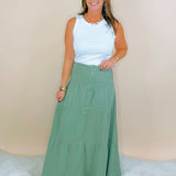 Risen Go With the Flow Tencel Maxi Skirt in Sage - Jessi Jayne Boutique