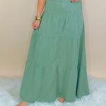 Risen Go With the Flow Tencel Maxi Skirt in Sage - Jessi Jayne Boutique