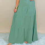 Risen Go With the Flow Tencel Maxi Skirt in Sage - Jessi Jayne Boutique