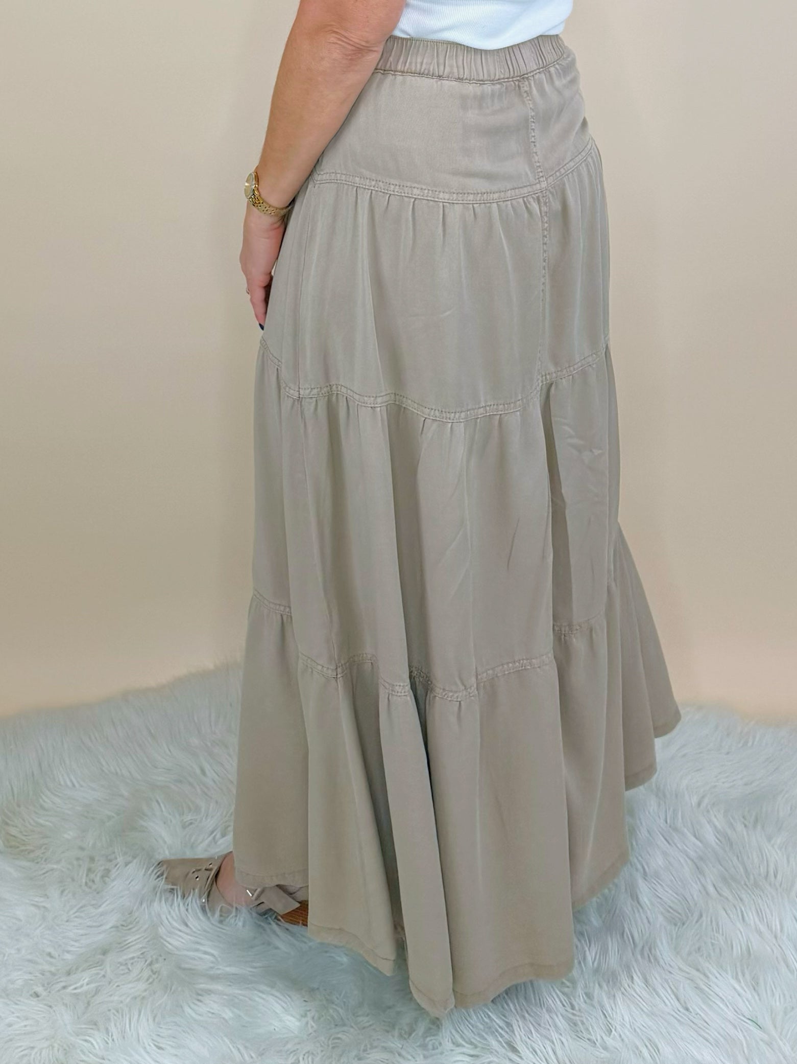 Risen Go With the Flow Tencel Maxi Skirt in Taupe - Jessi Jayne Boutique