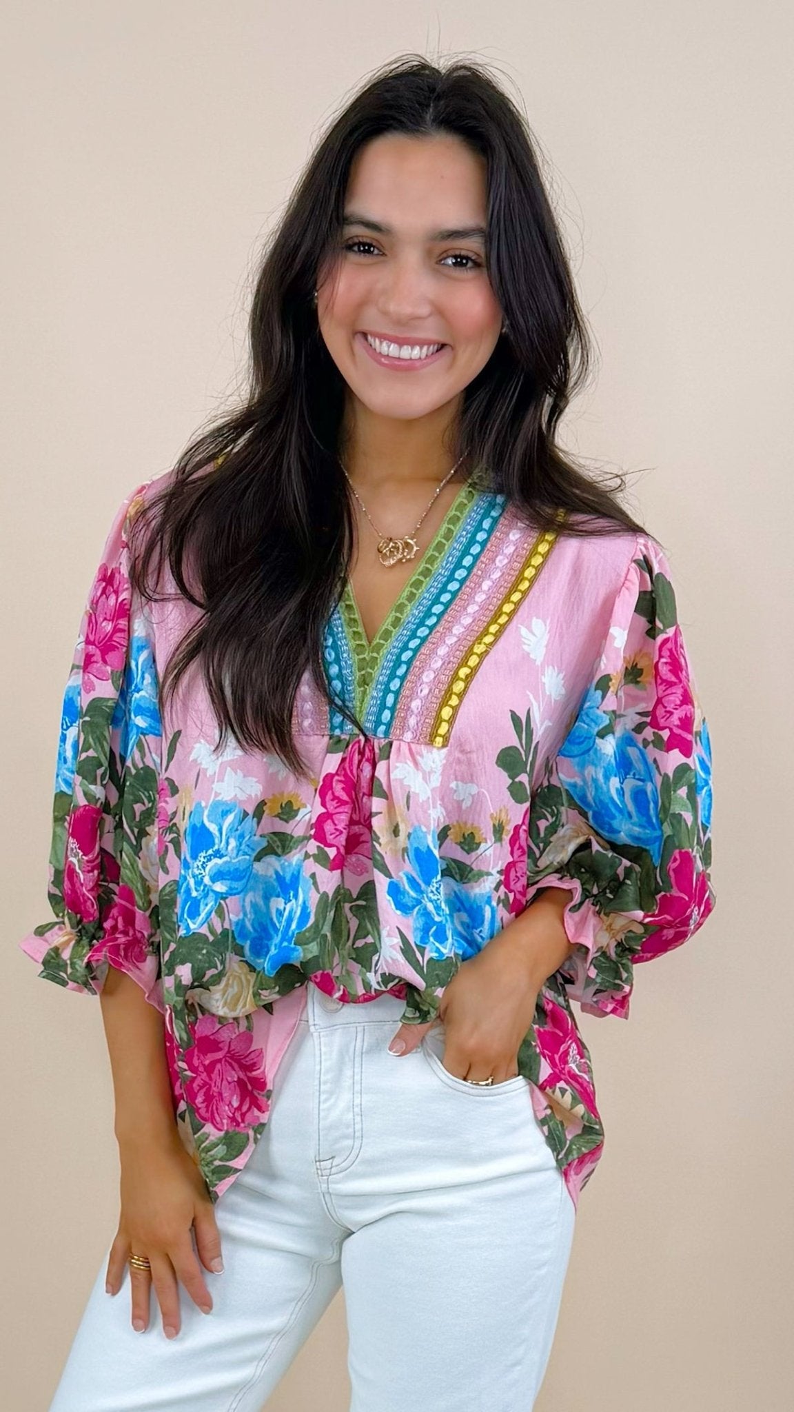 Painted Petals V - Neck Blouse - Jessi Jayne Boutique