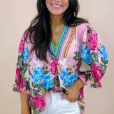 Painted Petals V - Neck Blouse - Jessi Jayne Boutique