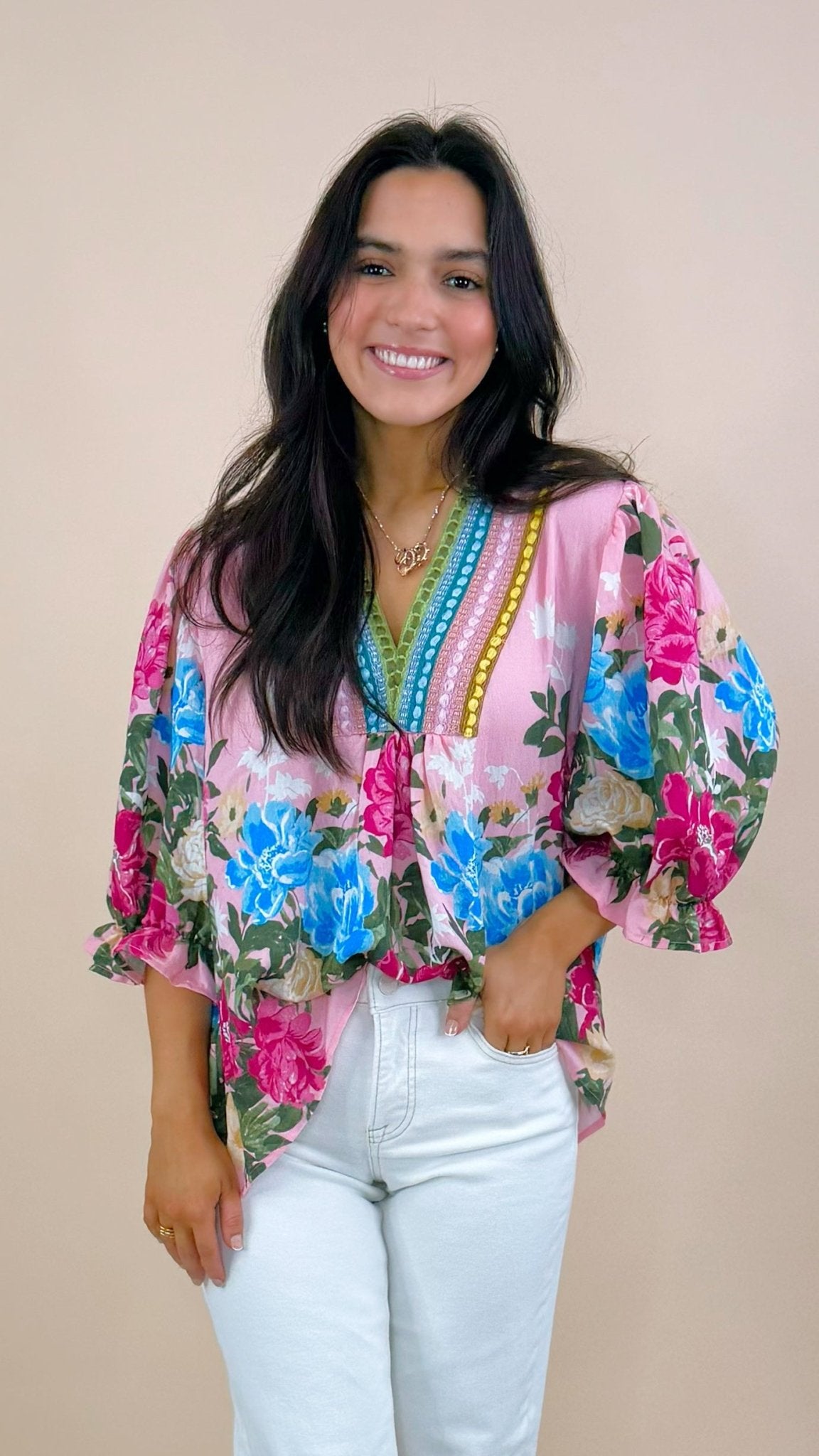 Painted Petals V - Neck Blouse - Jessi Jayne Boutique