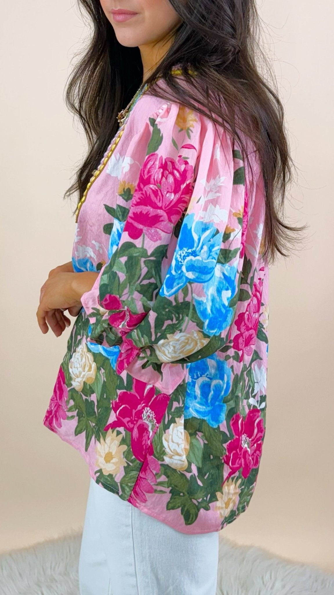 Painted Petals V - Neck Blouse - Jessi Jayne Boutique