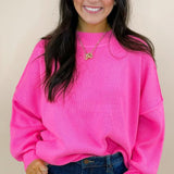 Bold Pink Ribbed Knit Sweater Top - Jessi Jayne Boutique