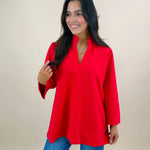 Red Standing Neck Puff Sleeve Top - Jessi Jayne Boutique