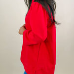 Red Standing Neck Puff Sleeve Top - Jessi Jayne Boutique