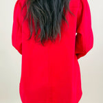 Red Standing Neck Puff Sleeve Top - Jessi Jayne Boutique