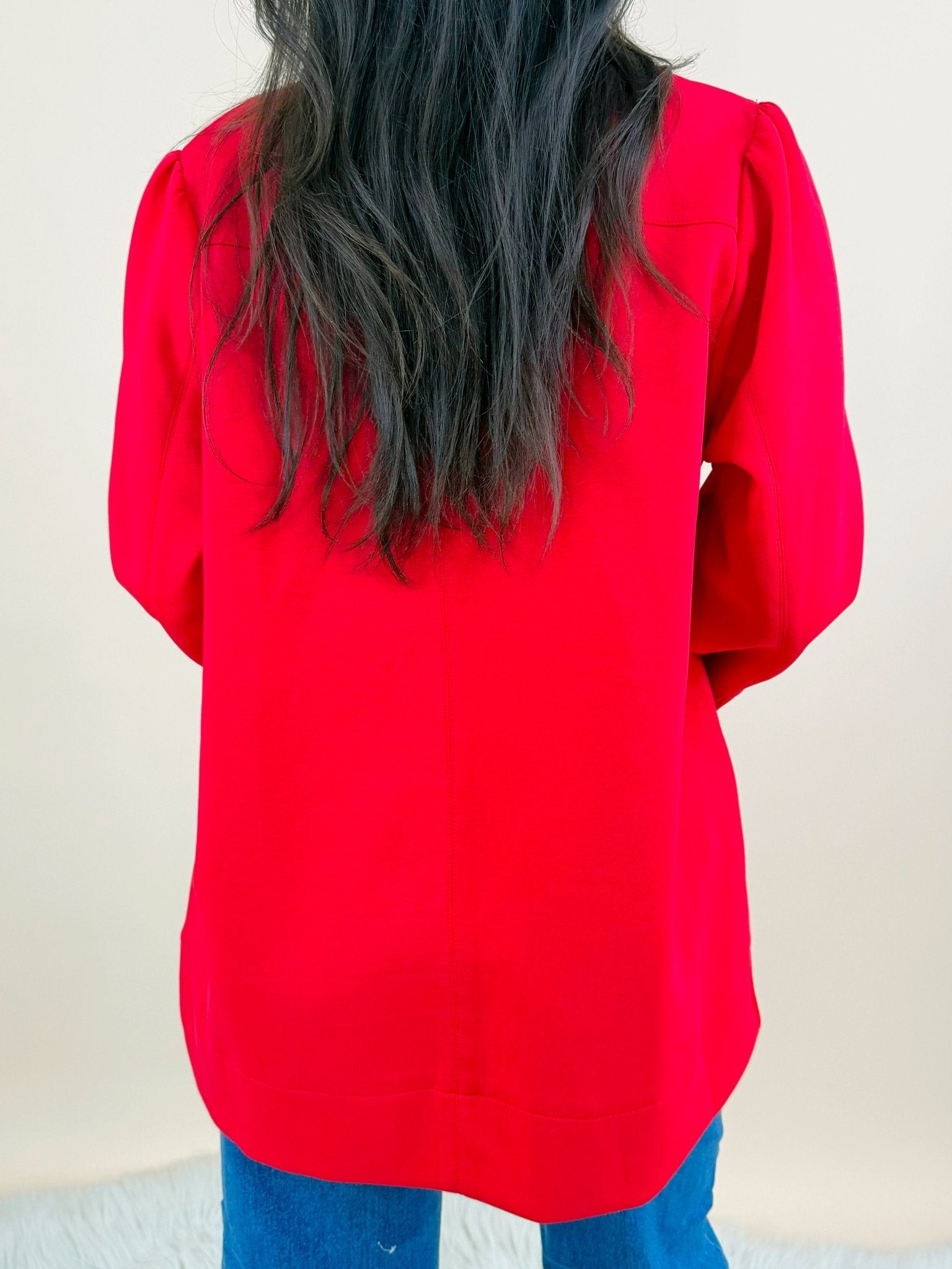 Red Standing Neck Puff Sleeve Top - Jessi Jayne Boutique