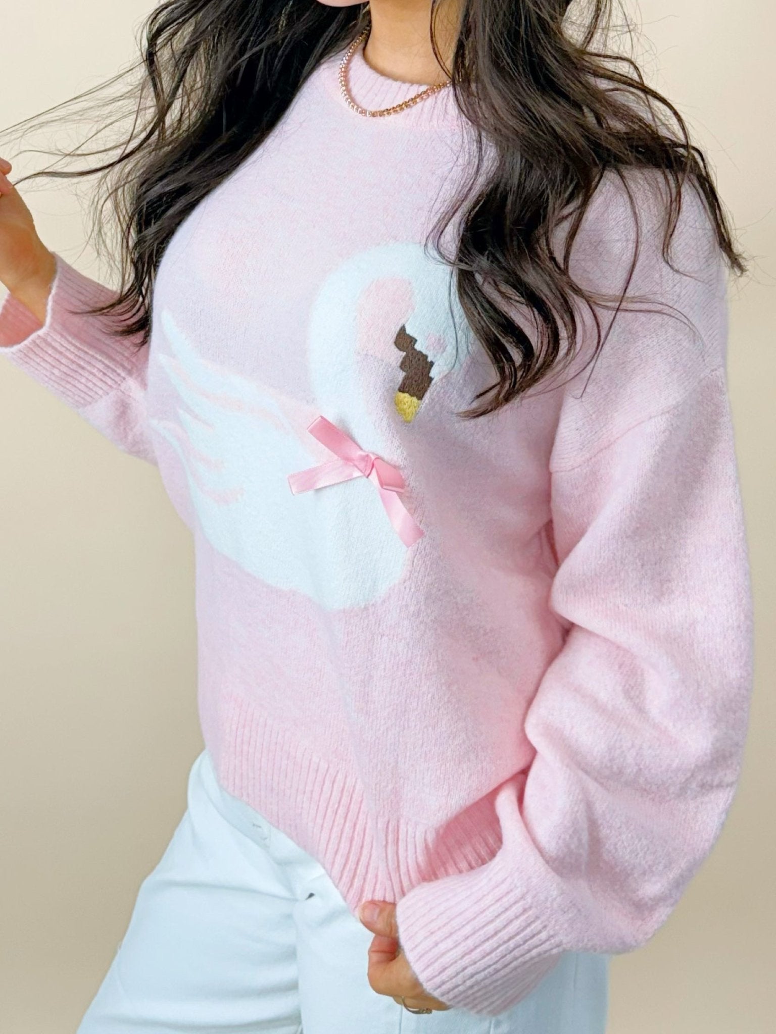 Blushing Swan Bow Sweater - Jessi Jayne Boutique