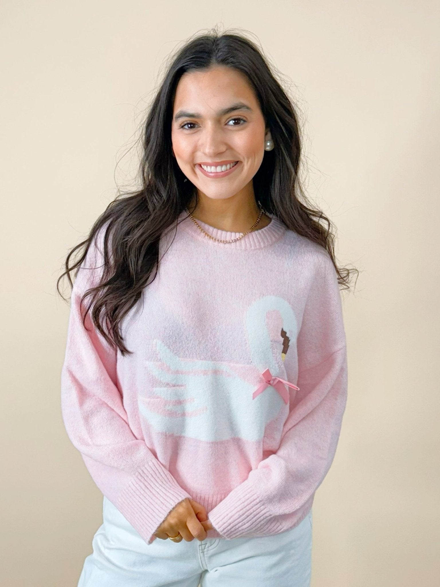 Blushing Swan Bow Sweater - Jessi Jayne Boutique