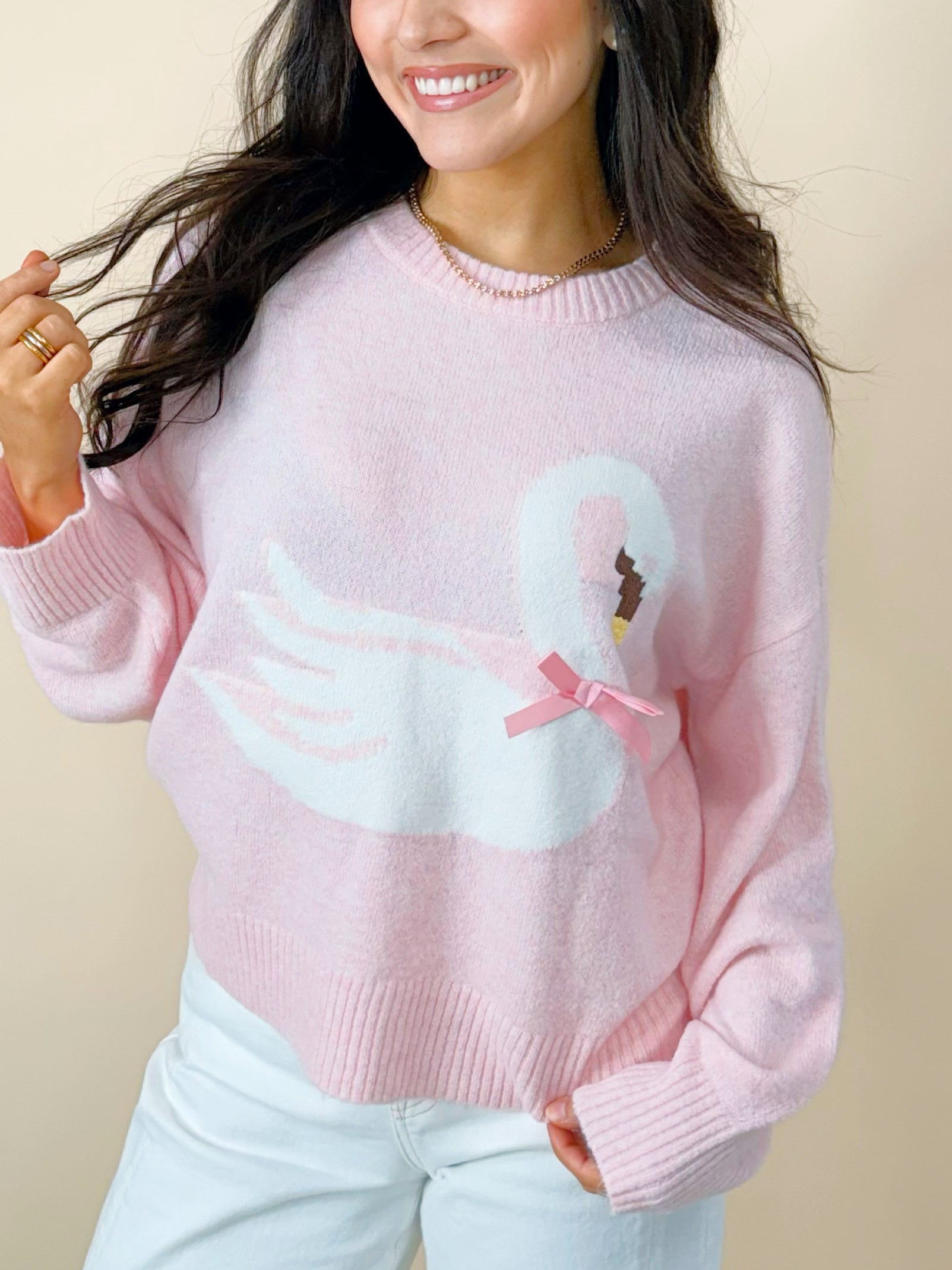 Blushing Swan Bow Sweater - Jessi Jayne Boutique