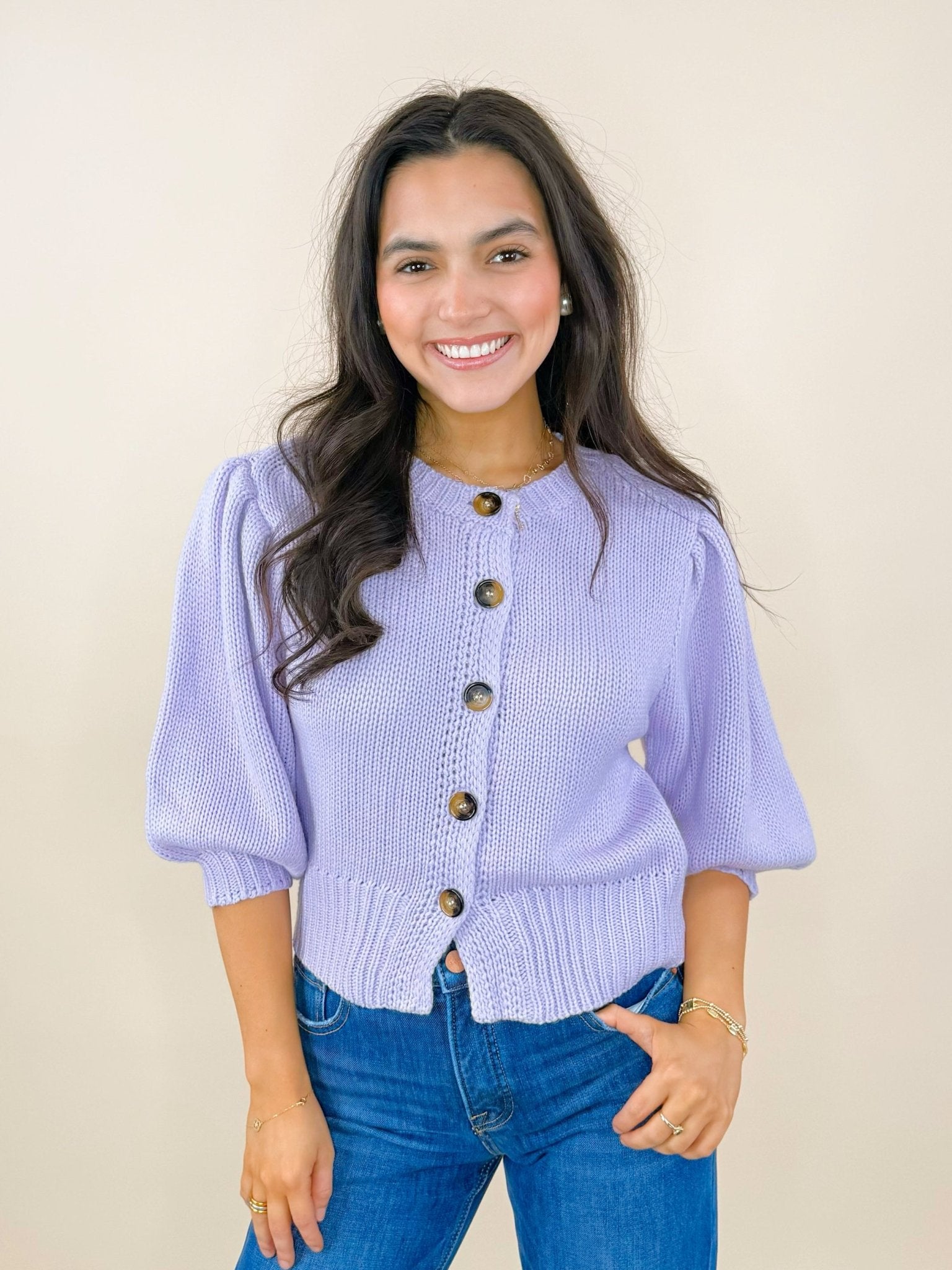 Soft Lavender Button Down Sweater - Jessi Jayne Boutique