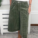 Off Duty Olive Windowpane Corduroy Wide-Leg Pants - Jessi Jayne Boutique