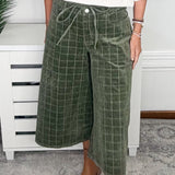 Off Duty Olive Windowpane Corduroy Wide-Leg Pants - Jessi Jayne Boutique