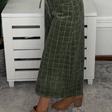 Off Duty Olive Windowpane Corduroy Wide-Leg Pants - Jessi Jayne Boutique