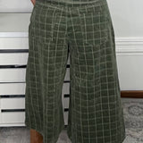 Off Duty Olive Windowpane Corduroy Wide-Leg Pants - Jessi Jayne Boutique
