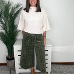Off Duty Olive Windowpane Corduroy Wide-Leg Pants - Jessi Jayne Boutique