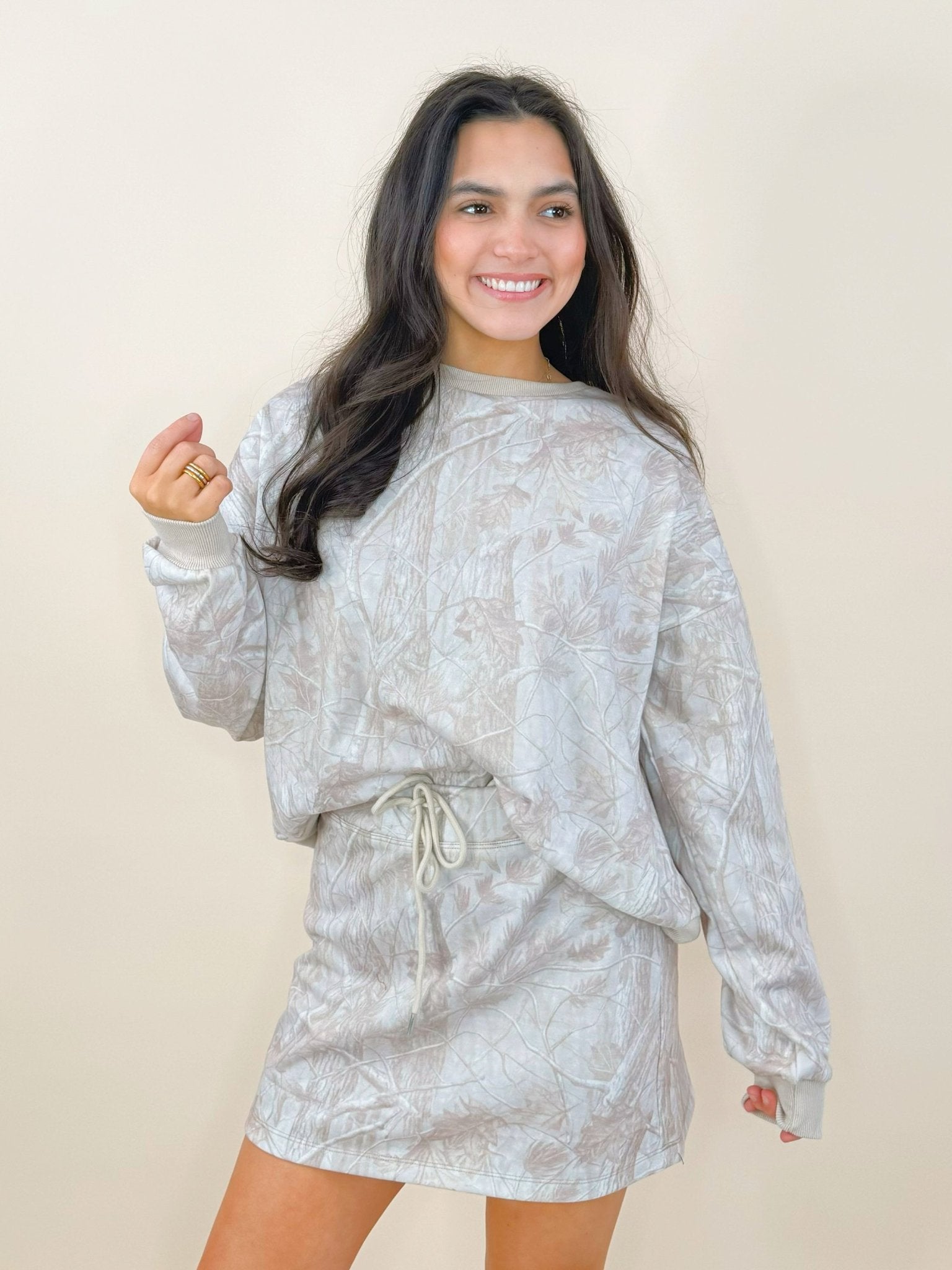 Neutral Ground Camo Sweatshirt and Skirt Set - Jessi Jayne Boutique