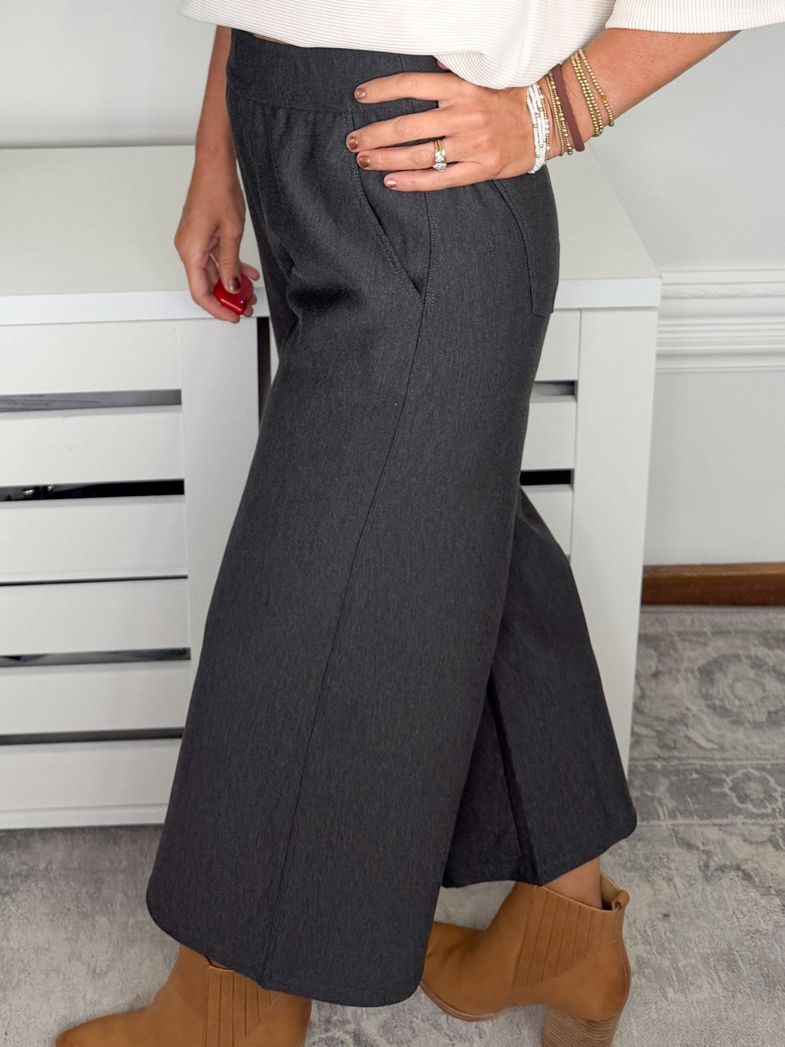 Comfy Chic Charcoal Ponte Cropped Flare Pants - Jessi Jayne Boutique
