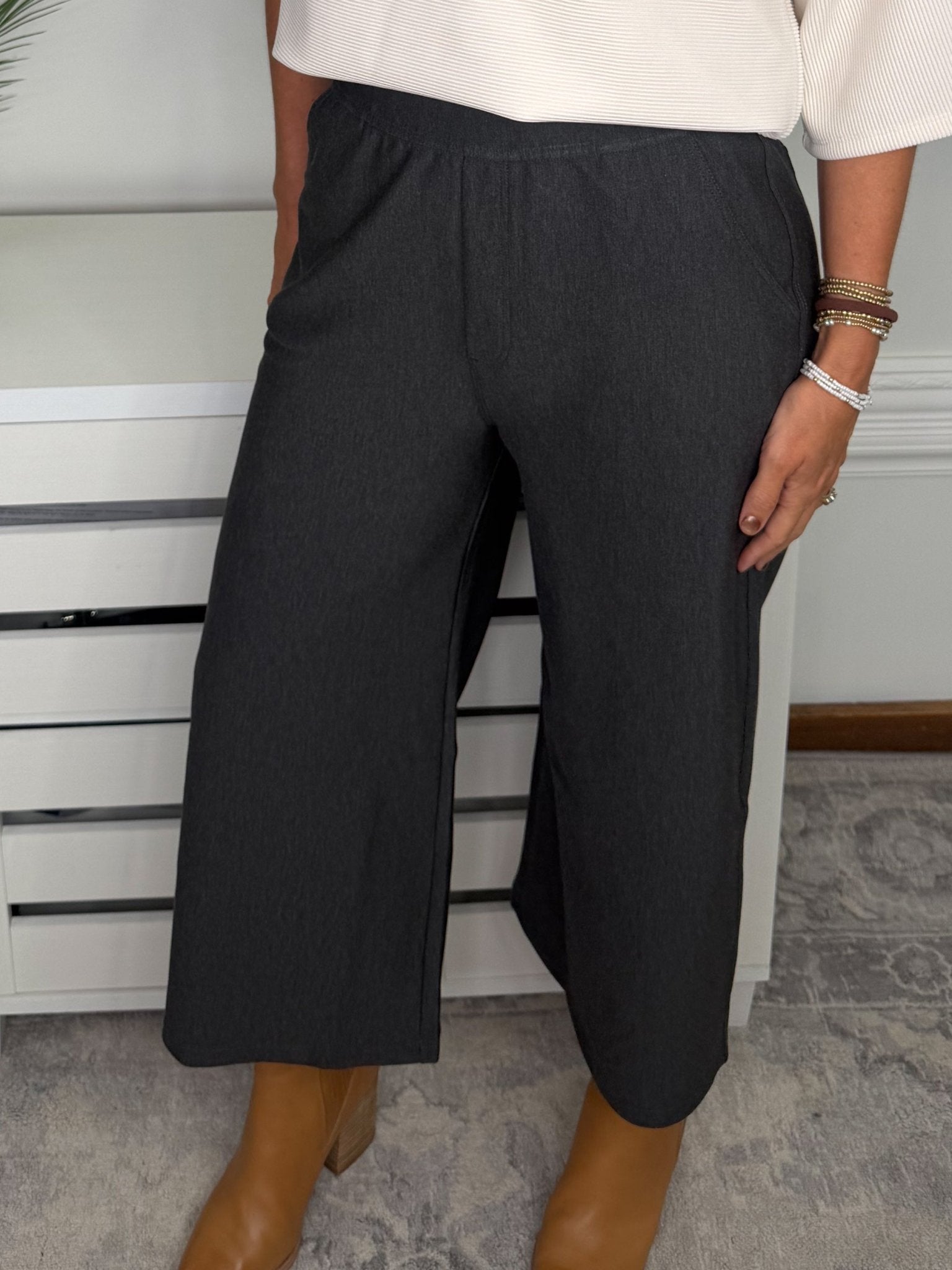 Comfy Chic Charcoal Ponte Cropped Flare Pants - Jessi Jayne Boutique