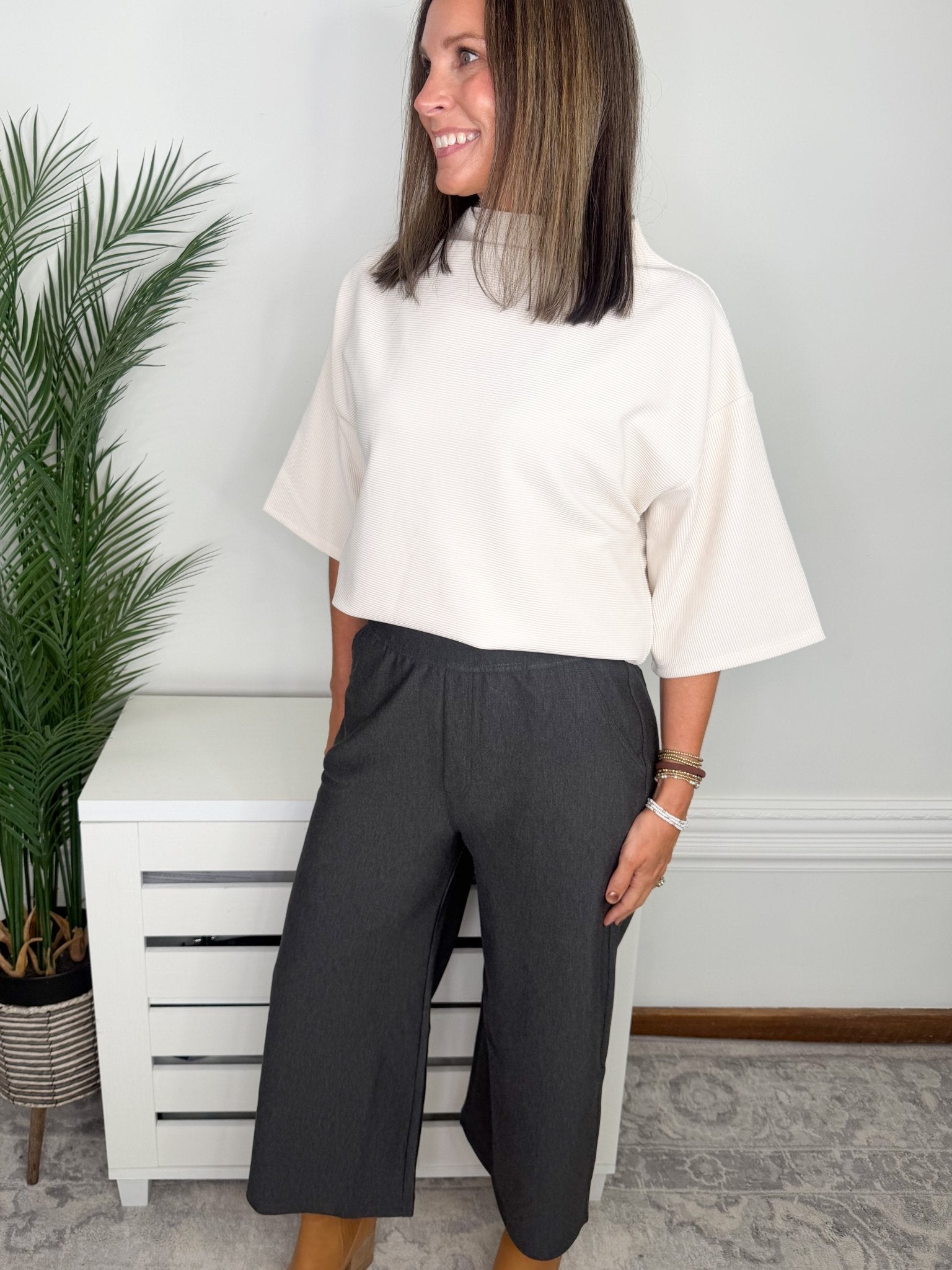 Comfy Chic Charcoal Ponte Cropped Flare Pants - Jessi Jayne Boutique