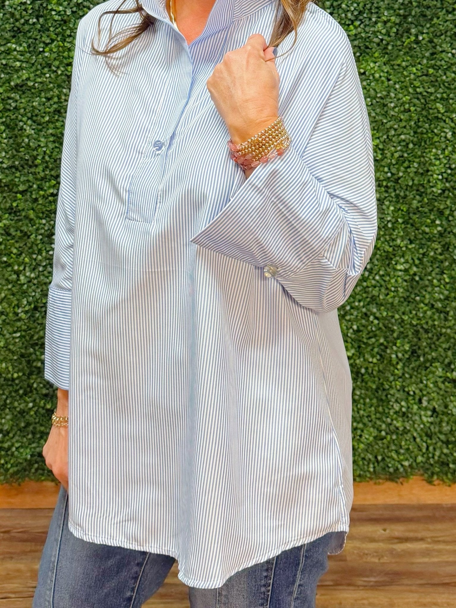 Clean Slate Stand Neck Stripe Blouse - Jessi Jayne Boutique