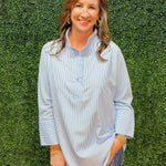Clean Slate Stand Neck Stripe Blouse - Jessi Jayne Boutique