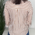 Taupe Tailored Vertical Stripe Button Down Shirt - Jessi Jayne Boutique