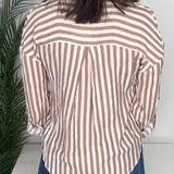 Taupe Tailored Vertical Stripe Button Down Shirt - Jessi Jayne Boutique