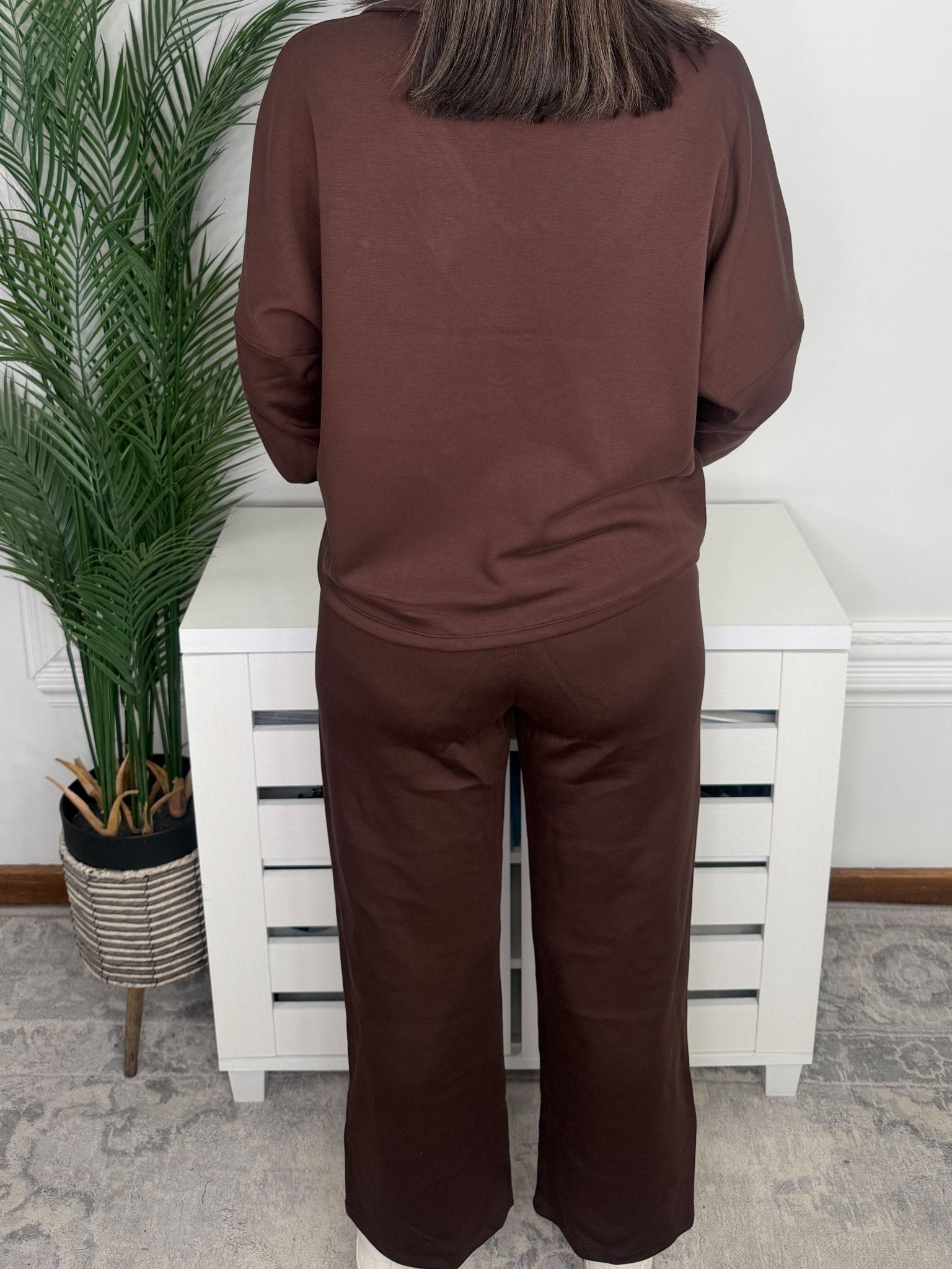 Coffee Date Collared V-Neck Top & Cropped Straight Leg Pant Set - Jessi Jayne Boutique