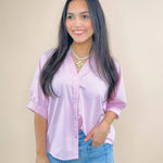 Pink Pinstripe China Collar Blouse - Jessi Jayne Boutique