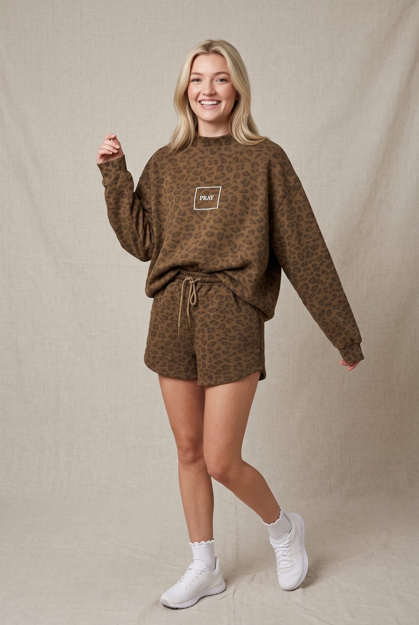 PREORDER ITEM (Estimated ship date 10/31) PRAY Brown Leopard Mock Neck Sweatshirt - Jessi Jayne Boutique