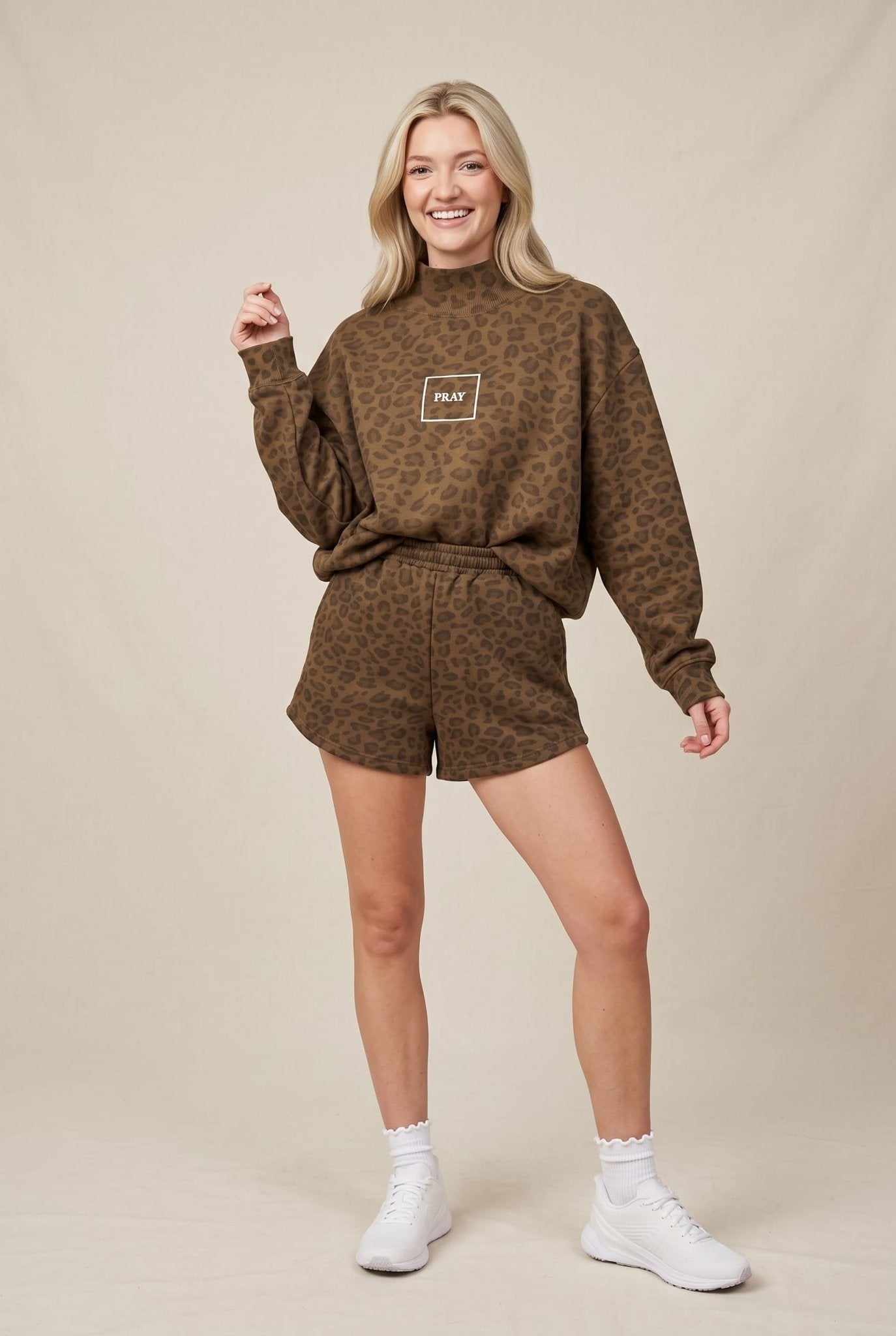 PREORDER ITEM (Estimated ship date 10/31) PRAY Brown Leopard Mock Neck Sweatshirt - Jessi Jayne Boutique