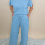 Button Detail Knit Blue Set - Jessi Jayne Boutique