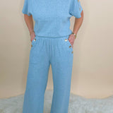 Button Detail Knit Blue Set - Jessi Jayne Boutique