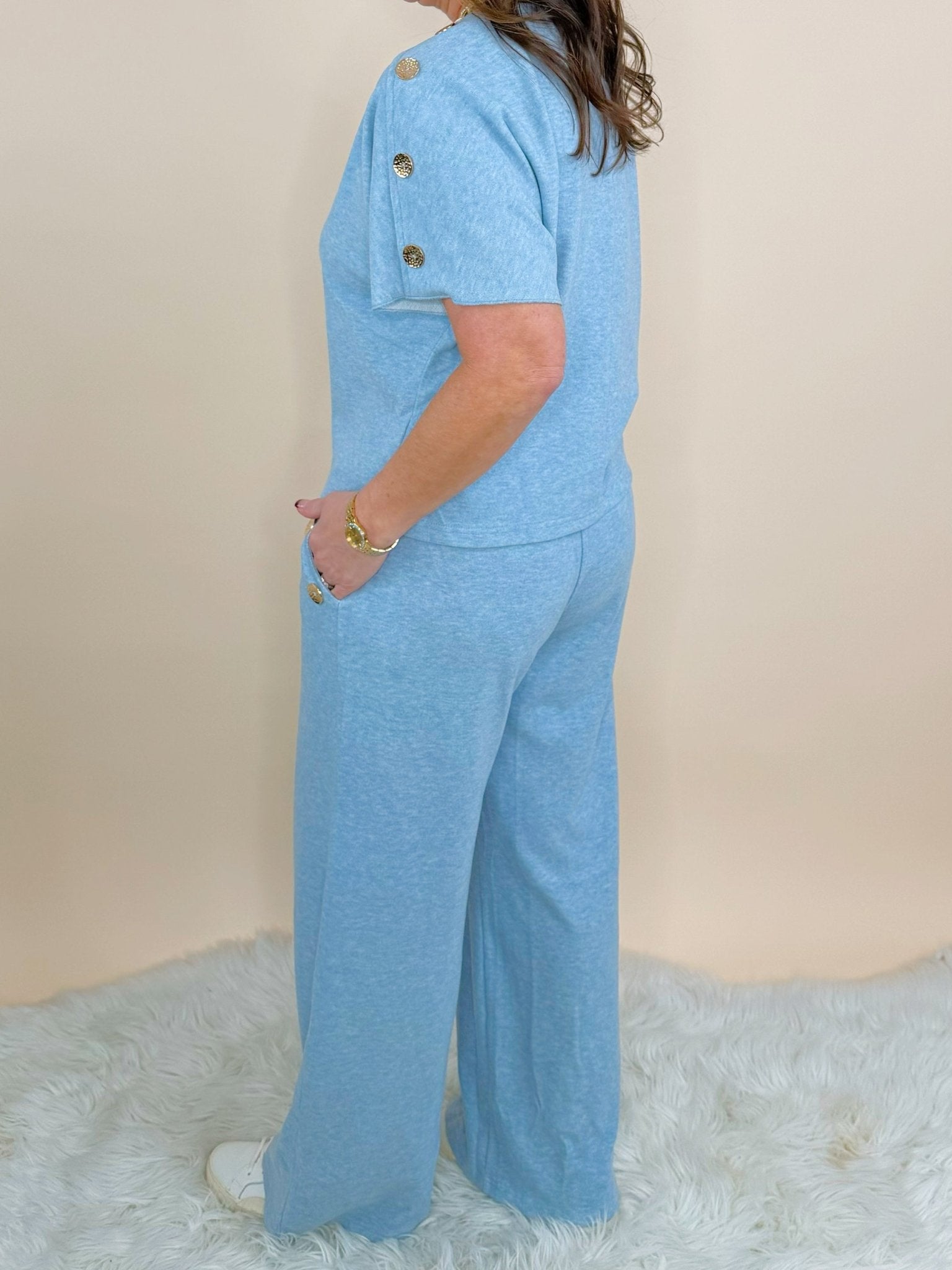 Button Detail Knit Blue Set - Jessi Jayne Boutique